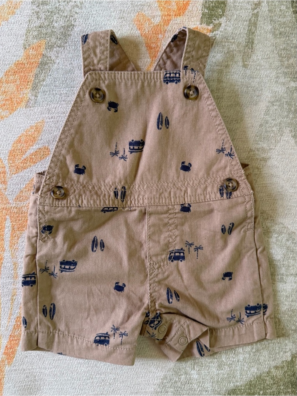 Carter’s Surf Print Khaki Overalls - 0-3 Months